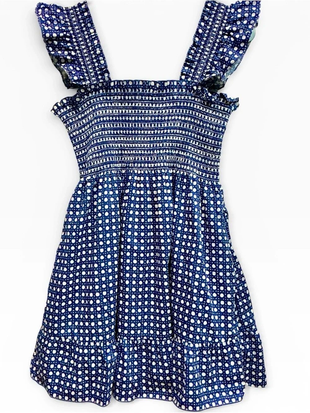 Hill House Nap Dress Elizabeth Blue Basketweave Cotton Smocked Mini Dress Large - Picture 2 of 5